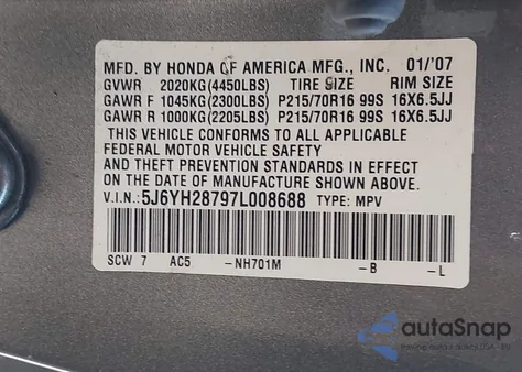 2007 Honda Element Ex from USA, damaged, VIN 5J6YH28797L008688